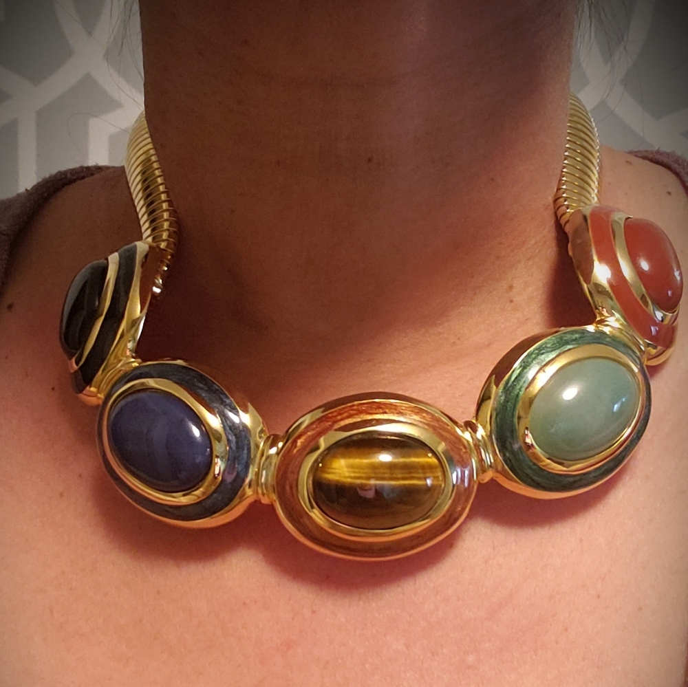 ALEXIS KIRK Vintage stone enamel gold necklace - Picture 8 of 10